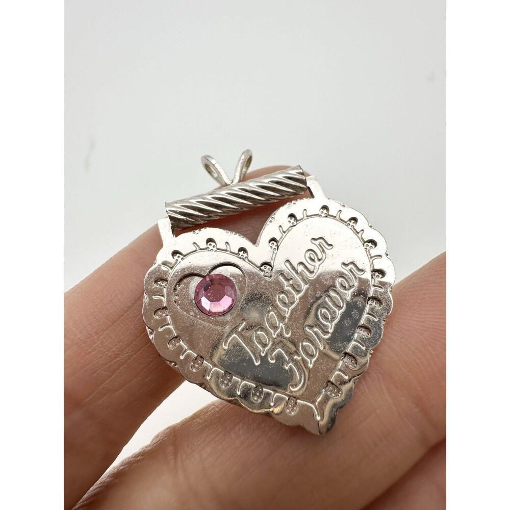 Vintage Estate Double Heart Pendant I Love You Together Forever Sterling Silver